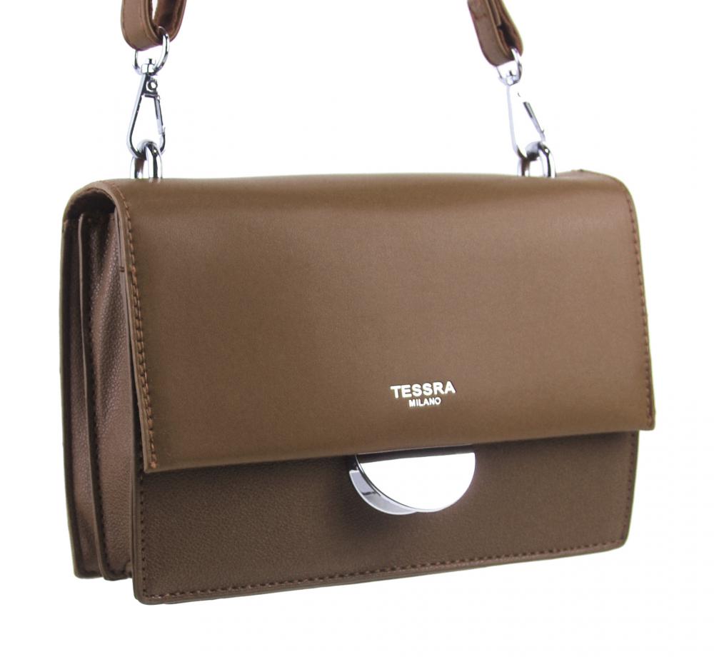 Tmavě hnědá menší crossbody dámská kabelka s klopou 4995-TS Tmavě hnědá menší crossbody dámská kabelka s klopou 4995-TS