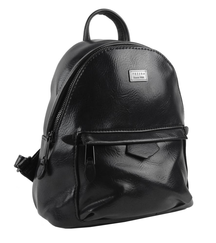 Malý černý lesklý dámský batůžek / kabelka 4827-TS Malý černý lesklý dámský batůžek / kabelka 4827-TS