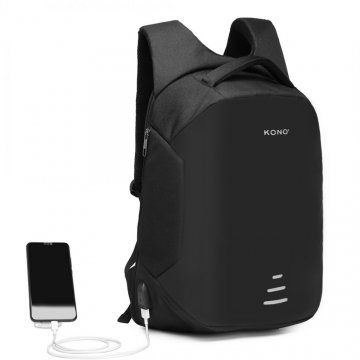 KONO černý reflexní elegantní batoh s USB portem UNISEX KONO černý reflexní elegantní batoh s USB portem UNISEX