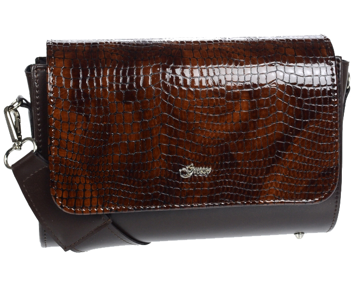 Luxusní dámská crossbody kabelka hnědá kroko KM013 GROSSO Luxusní dámská crossbody kabelka hnědá kroko KM013 GROSSO