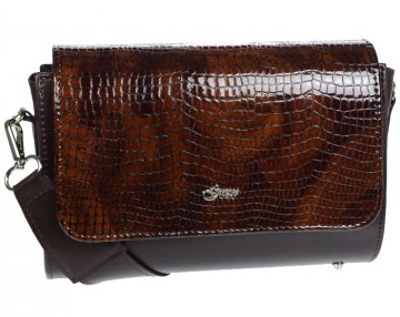Luxusní dámská crossbody kabelka hnědá kroko KM013 GROSSO Luxusní dámská crossbody kabelka hnědá kroko KM013 GROSSO