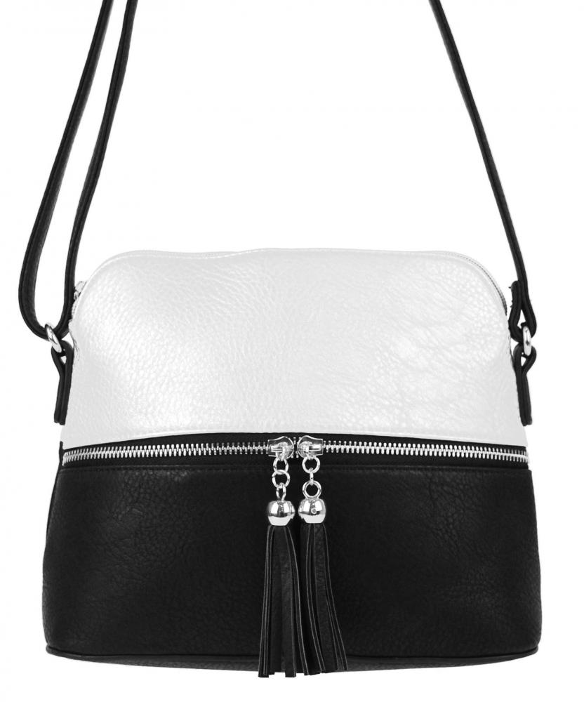 Malá crossbody kabelka se stříbrným zipem NH6021 černo-bílá