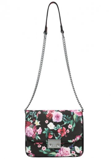Crossbody dámská kabelka na řetízku v květovaném motivu XS7033 černo-zelená Crossbody dámská kabelka na řetízku v květovaném motivu XS7033 černo-zelená
