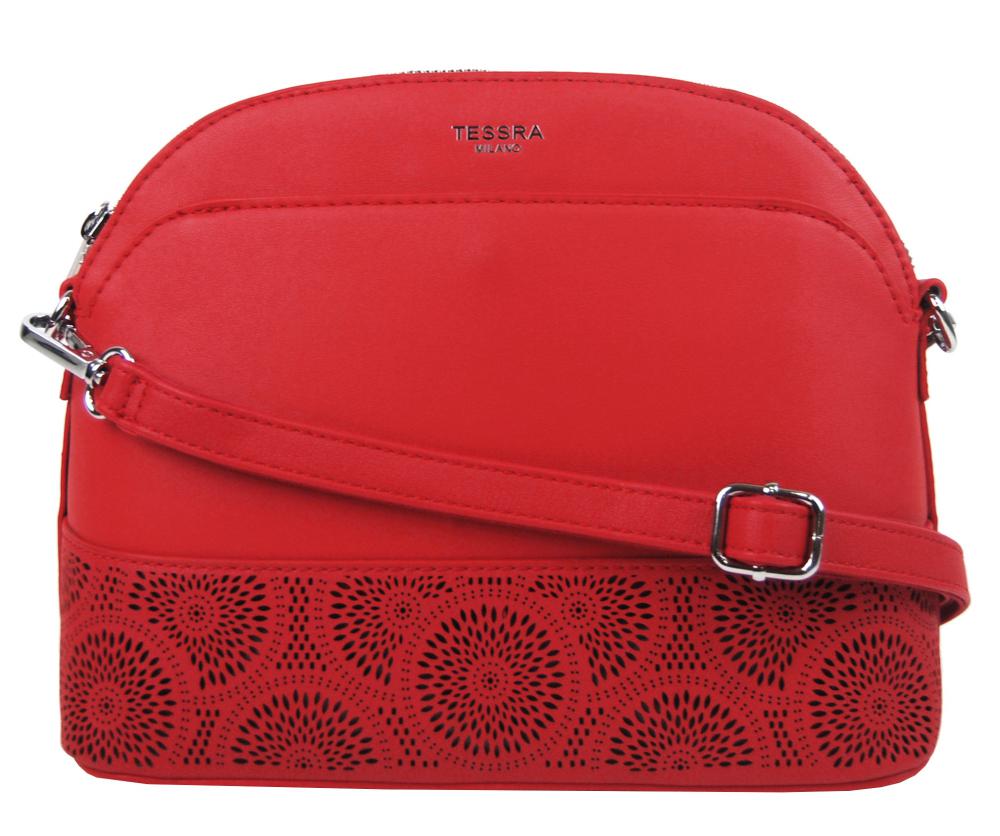 Červená crossbody dámská kabelka s čelní kapsou TESSRA Červená crossbody dámská kabelka s čelní kapsou TESSRA