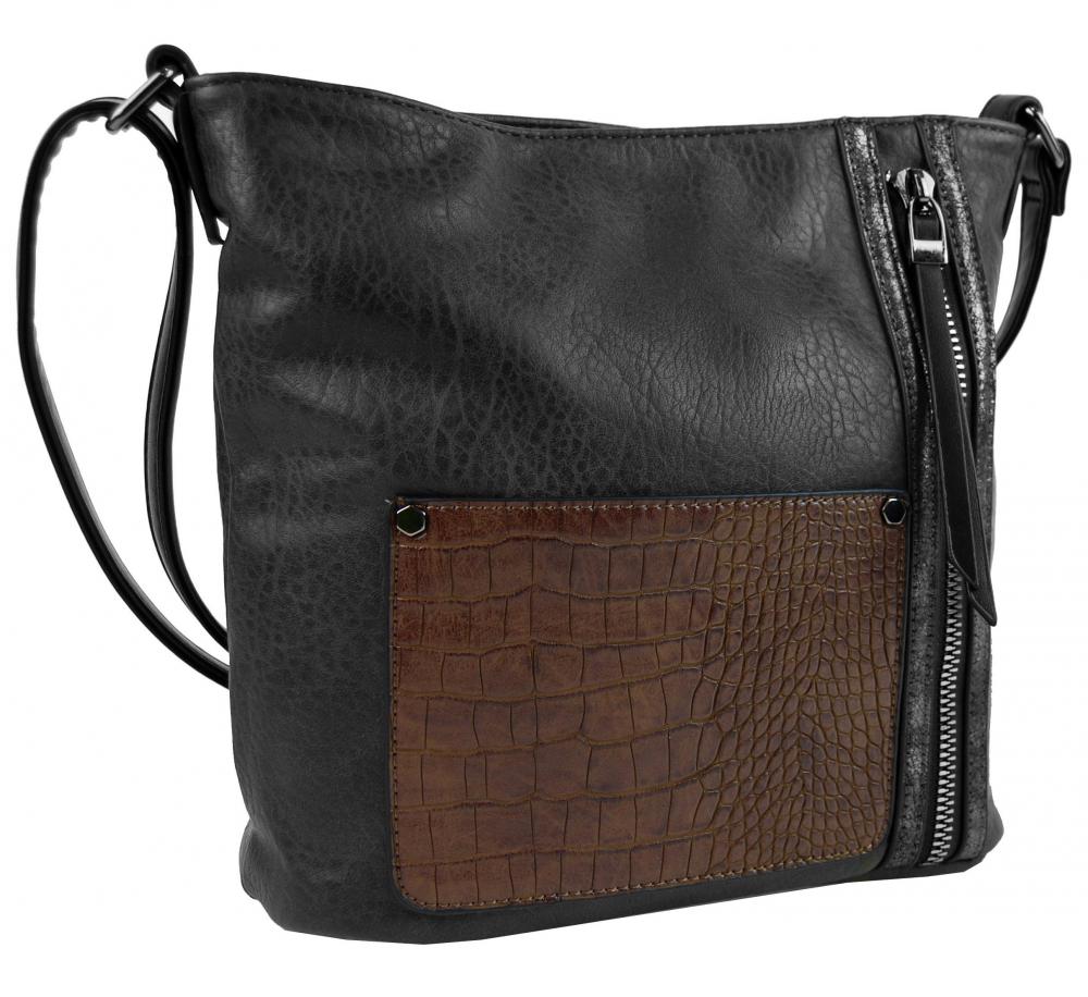 Dámská crossbody kabelka s čelní kroko kapsičkou F-014 tmavě šedá Dámská crossbody kabelka s čelní kroko kapsičkou F-014 tmavě šedá
