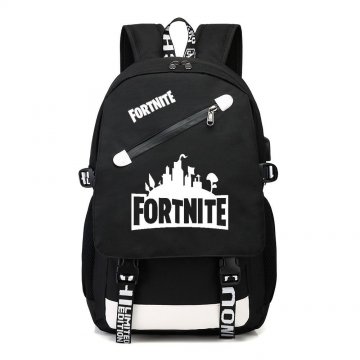 Fortnite svítící černý studentský batoh, USB port, Unisex Fortnite svítící černý studentský batoh, USB port, Unisex