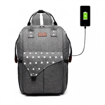 KONO Šedý batoh do porodnice s puntíky a USB vhodný i na kočárek KONO Šedý batoh do porodnice s puntíky a USB vhodný i na kočárek