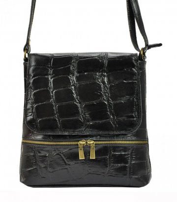 Kožená dámská crossbody kabelka v kroko designu černá Kožená dámská crossbody kabelka v kroko designu černá