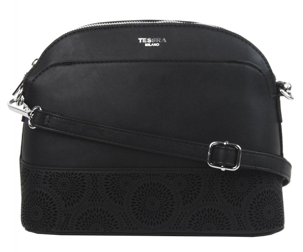 Černá crossbody dámská kabelka s čelní kapsou TESSRA Černá crossbody dámská kabelka s čelní kapsou TESSRA