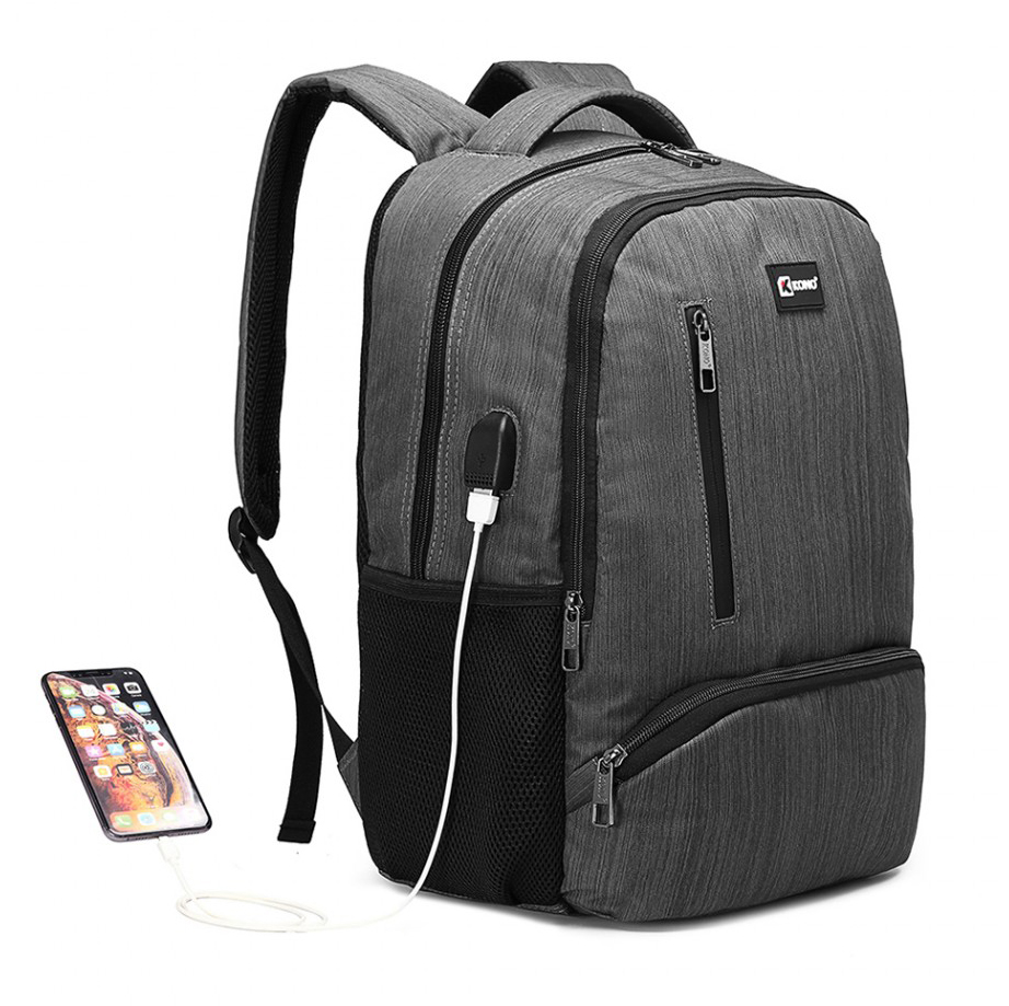 KONO šedý moderní elegantní batoh s USB portem UNISEX KONO šedý moderní elegantní batoh s USB portem UNISEX
