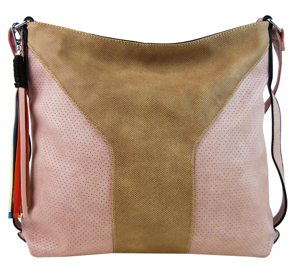 Velká dámská crossbody kabelka 2949-MM hnědo-růžová Velká dámská crossbody kabelka 2949-MM hnědo-růžová
