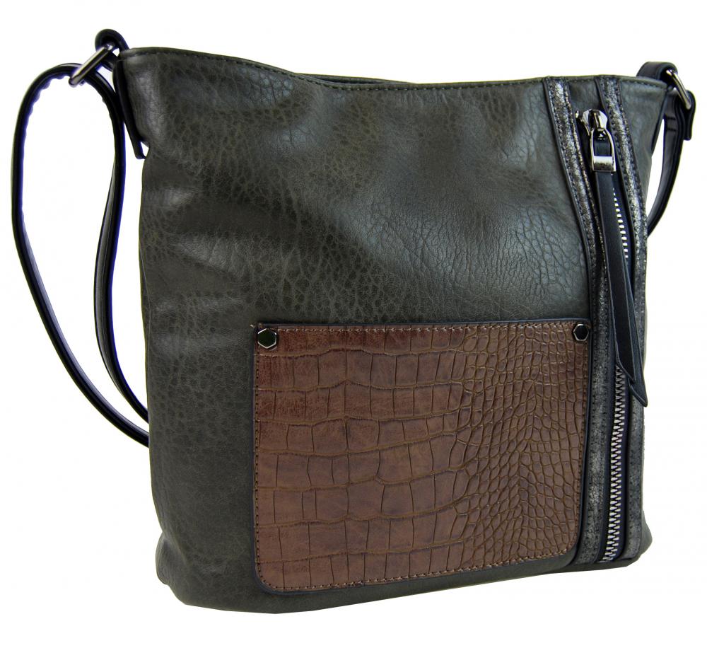 Dámská crossbody kabelka s čelní kroko kapsičkou F-014 zelená Dámská crossbody kabelka s čelní kroko kapsičkou F-014 zelená