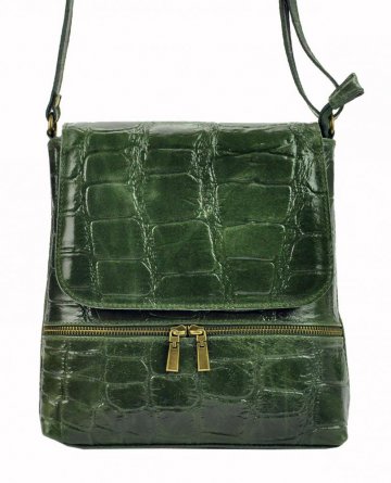 Kožená dámská crossbody kabelka v kroko designu zelená Kožená dámská crossbody kabelka v kroko designu zelená