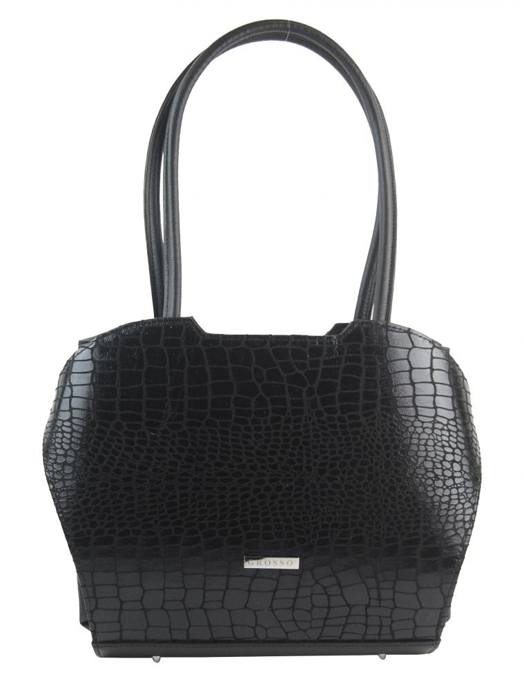 Černá elegantní kroko kabelka přes rameno S698 GROSSO Černá elegantní kroko kabelka přes rameno S698 GROSSO
