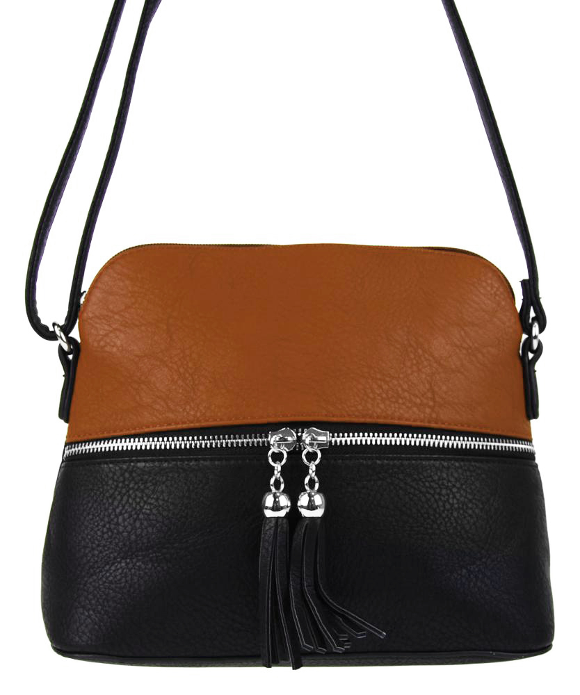 Malá crossbody kabelka se stříbrným zipem NH6021 hnědá Malá crossbody kabelka se stříbrným zipem NH6021 hnědá
