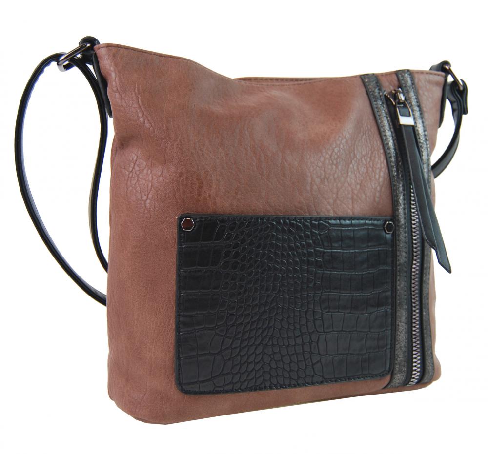 Dámská crossbody kabelka s čelní kroko kapsičkou F-014 starorůžová Dámská crossbody kabelka s čelní kroko kapsičkou F-014 starorůžová