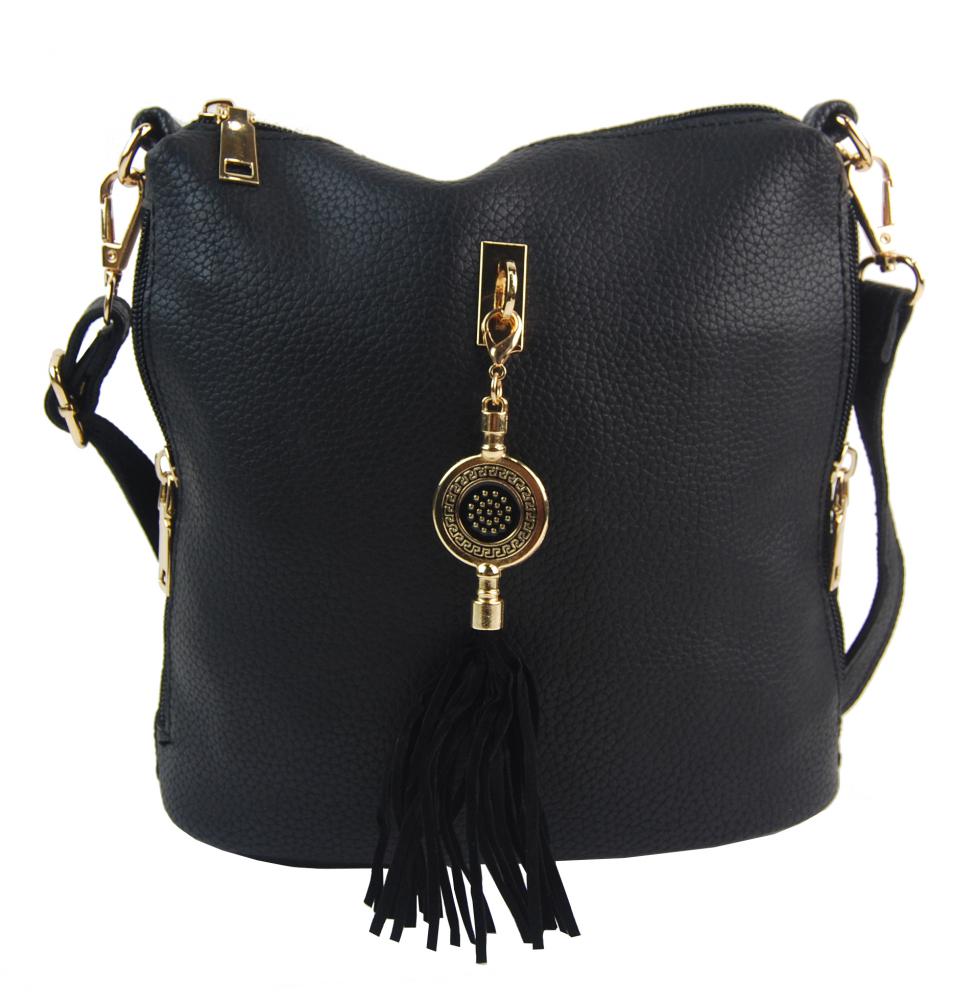 Crossbody dámská kabelka s bočními kapsami 2494-BB černá Crossbody dámská kabelka s bočními kapsami 2494-BB černá