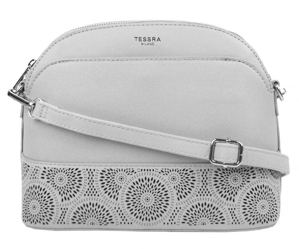 Světle šedá crossbody dámská kabelka s čelní kapsou TESSRA Světle šedá crossbody dámská kabelka s čelní kapsou TESSRA