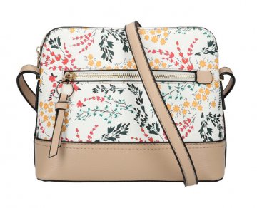 Béžovohnědá dámská crossbody kabelka s potiskem květin AM0120 Béžovohnědá dámská crossbody kabelka s potiskem květin AM0120