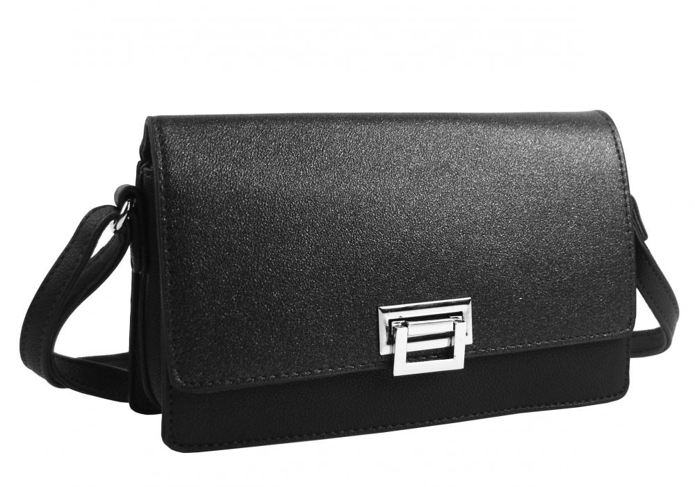Černá podélná crossbody dámská kabelka se třemi oddíly 4997-BB Černá podélná crossbody dámská kabelka se třemi oddíly 4997-BB