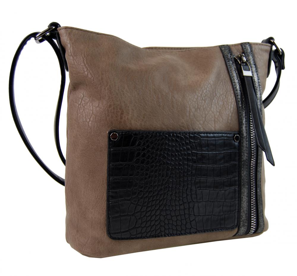 Dámská crossbody kabelka s čelní kroko kapsičkou F-014 přírodní hnědá Dámská crossbody kabelka s čelní kroko kapsičkou F-014 přírodní hnědá