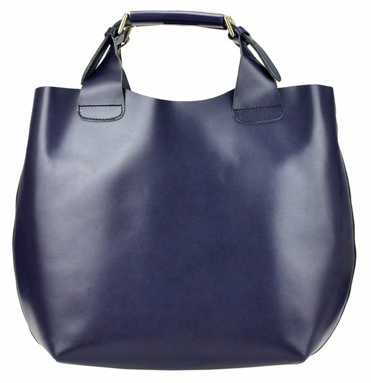 Velká modrá kožená dámská shopper kabelka Velká modrá kožená dámská shopper kabelka