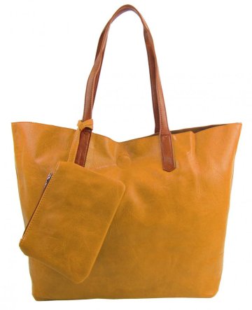Velká hořčicově žlutá shopper dámská taška s crossbody uvnitř