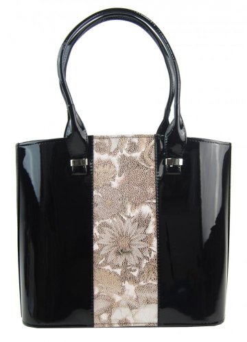 Luxusní velká dámská kabelka černý lak s hnědými…
