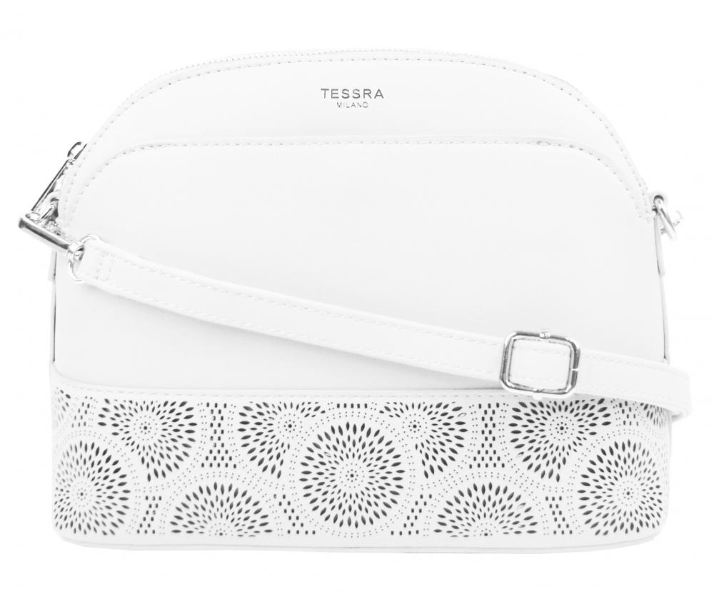 Bílá crossbody dámská kabelka s čelní kapsou TESSRA Bílá crossbody dámská kabelka s čelní kapsou TESSRA