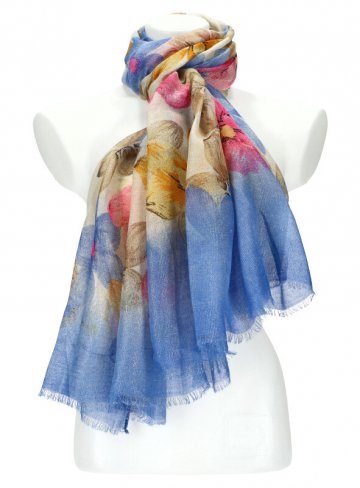 Letní dámský šátek v motivu květů 190x90 cm modrá