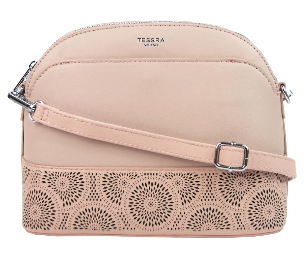 Růžová crossbody dámská kabelka s čelní kapsou TESSRA Růžová crossbody dámská kabelka s čelní kapsou TESSRA