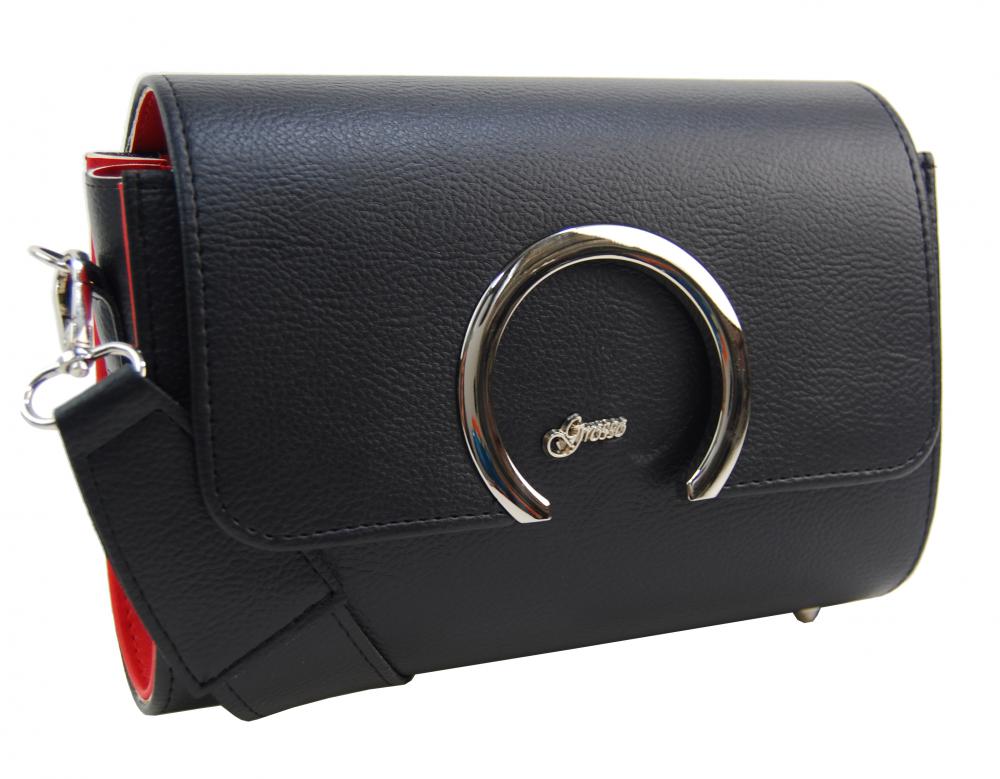 Luxusní dámská matná crossbody kabelka černo-červená KM014 GROSSO Luxusní dámská matná crossbody kabelka černo-červená KM014 GROSSO
