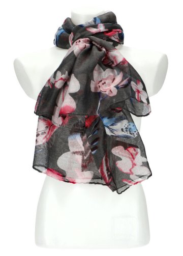 Dámský letní barevný šátek v motivu květů 180x70 cm šedá