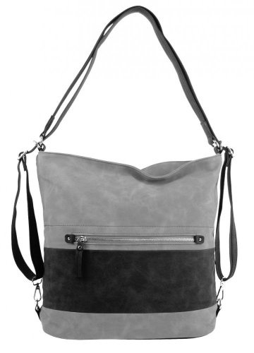 Velká dámská kabelka přes rameno / batoh světle šedá / černá
