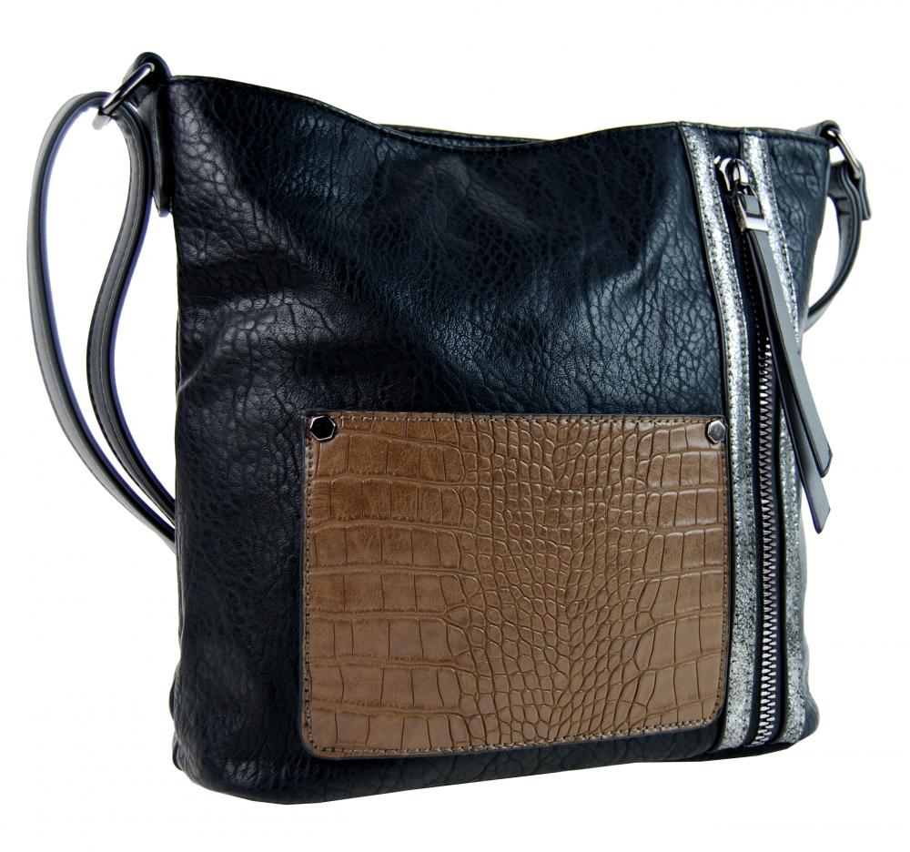 Dámská crossbody kabelka s čelní kroko kapsičkou F-014 černá Dámská crossbody kabelka s čelní kroko kapsičkou F-014 černá