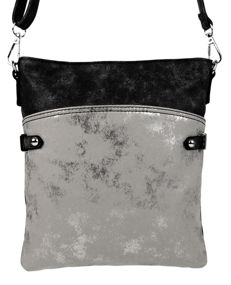 Elegantní malá dámská crossbody kabelka 16216 černá s šedostříbrnou patinou Elegantní malá dámská crossbody kabelka 16216 černá s šedostříbrnou patinou