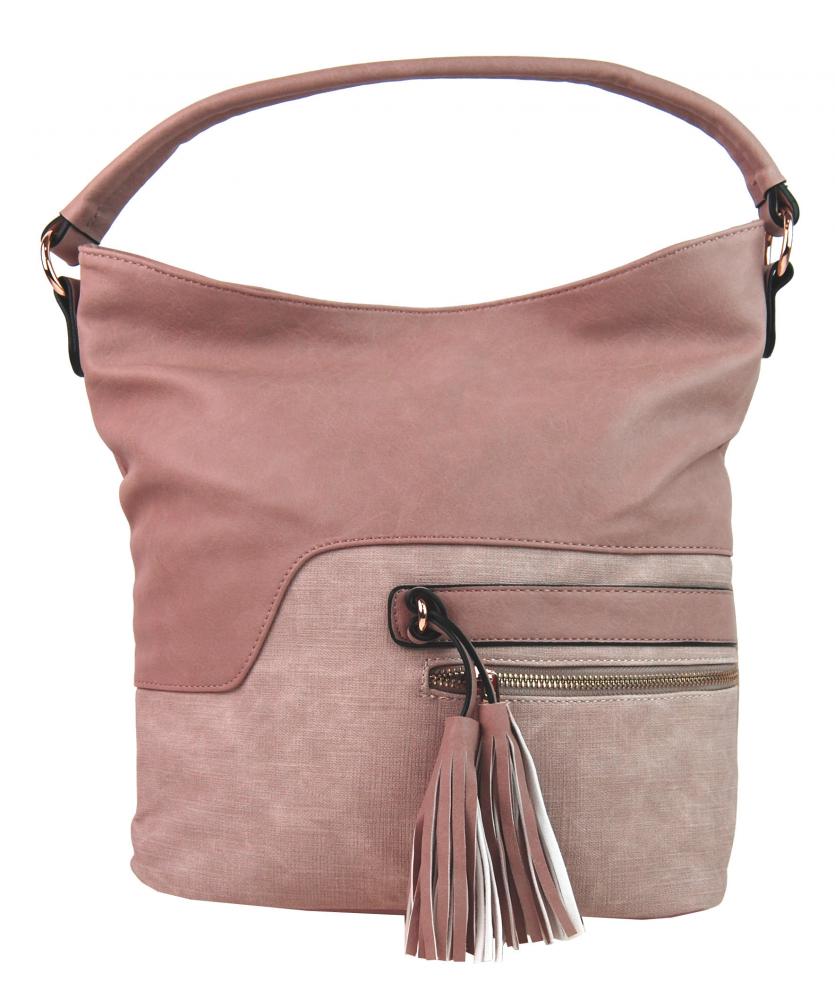 Elegantní kombinovaná dámská crossbody kabelka F1349 růžová Elegantní kombinovaná dámská crossbody kabelka F1349 růžová