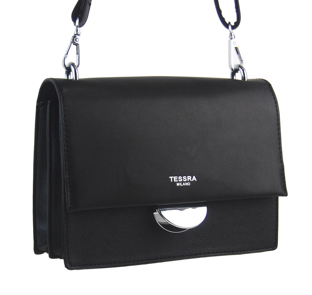 Černá menší crossbody dámská kabelka s klopou 4995-TS Černá menší crossbody dámská kabelka s klopou 4995-TS