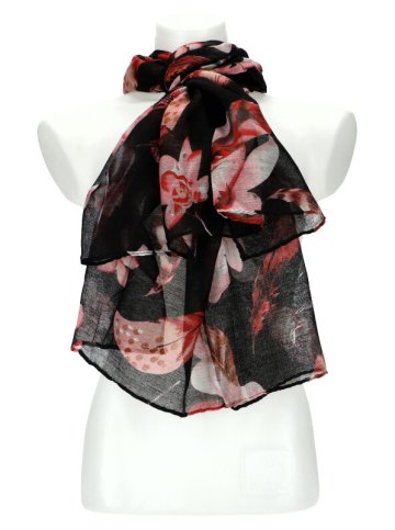 Dámský letní barevný šátek v motivu květů 180x70 cm černá