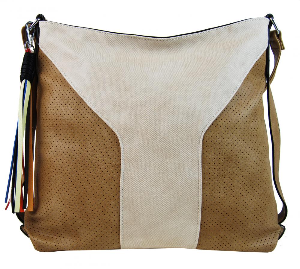 Velká dámská crossbody kabelka 2949-MM béžovo-hnědá Velká dámská crossbody kabelka 2949-MM béžovo-hnědá