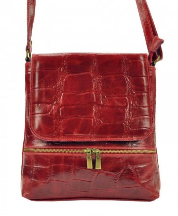 Kožená dámská crossbody kabelka v kroko designu červená Kožená dámská crossbody kabelka v kroko designu červená