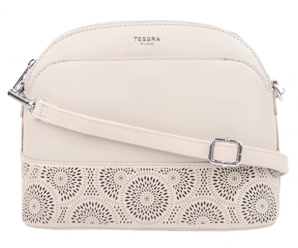 Krémová crossbody dámská kabelka s čelní kapsou TESSRA Krémová crossbody dámská kabelka s čelní kapsou TESSRA